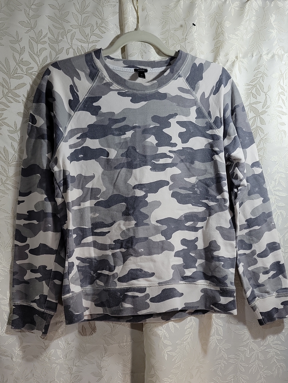 J. Crew Men's Gray & White Camo Crewneck Sweatshirt